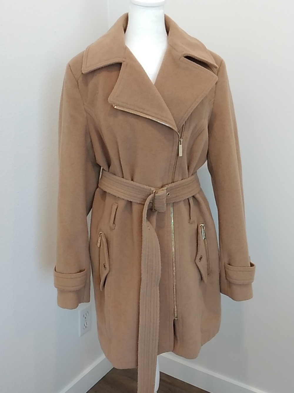Michael By Michael Kors Women's Brown Wool Blend Trench Coat Size Large